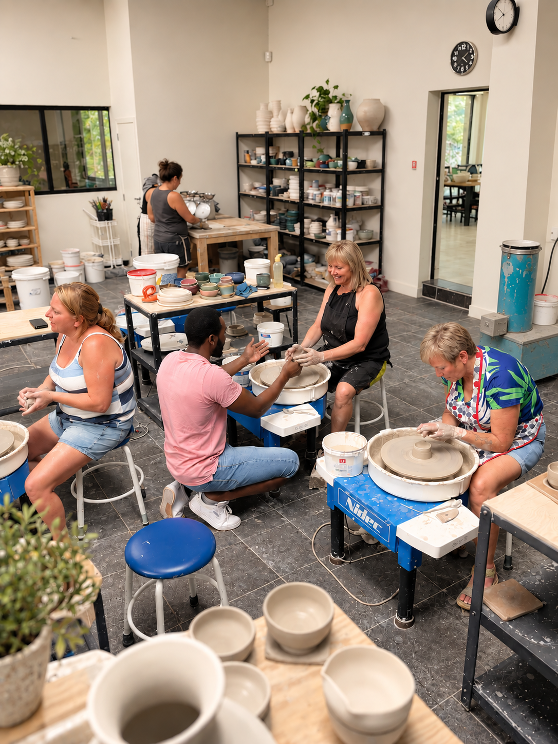 Ceramics workshop participants learning together
